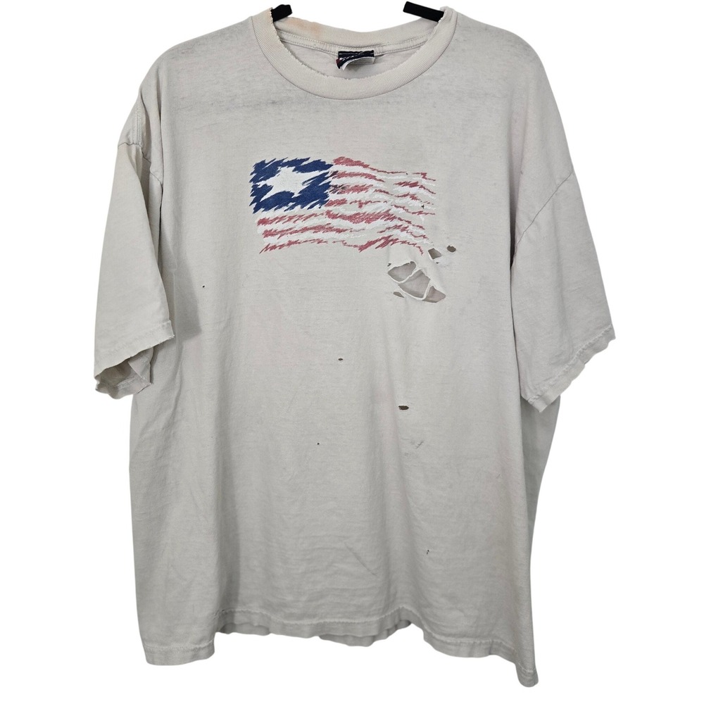 Vintage Y2K Thrashed American‎ Flag Graphic T Shirt Mens XL Distressed Grunge